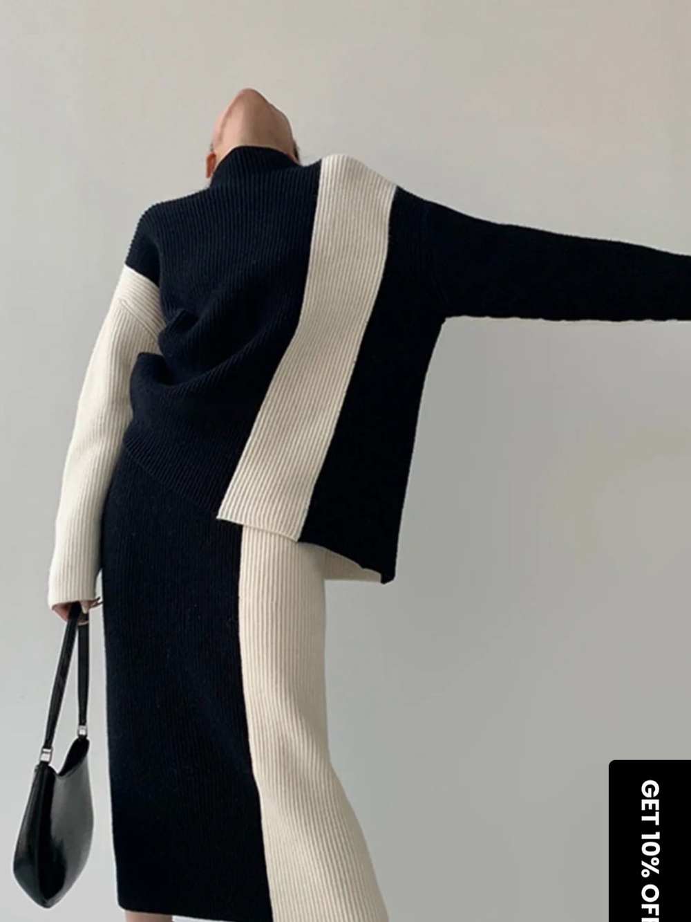 Commense Black & Cream Colorblock Ribbed Sweater Set - Picture 7 of 12